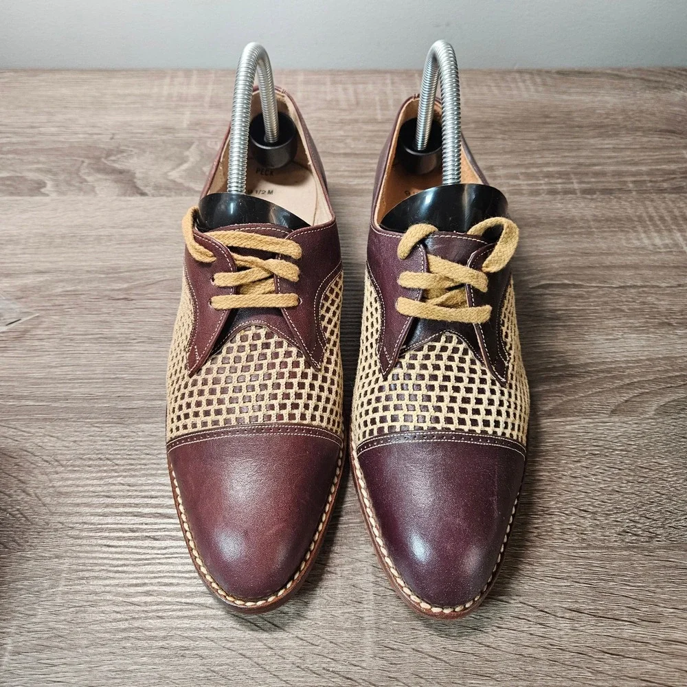 Famolare Mens Woven Leather Mesh Cap Toe Oxford Shoes Burgundy Brown Size 9.5 M